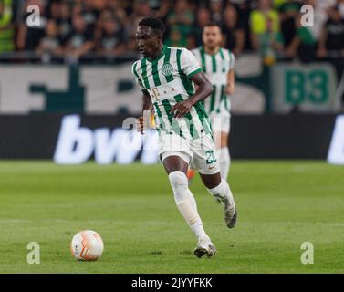 Fortune Bassey of Ferencvarosi TC battles for the ball in the air News  Photo - Getty Images