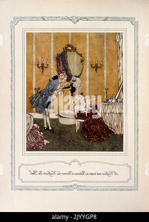 Coloured Illustration depicting the ugly step-sister preparing to go to the ball. Illustrated by Edmund Dulac (1882-1953), a French British naturalised magazine and book illustrator. Stock Photo