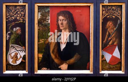 Portrait of Oswolt Krel, triptych, Albrecht Durer, 1499, Alte Pinakothek, Munich, Germany, Europe Stock Photo
