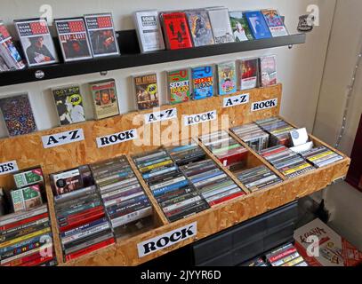 Used compact cassettes for sale, music albums, at a retail outlet, Mars Tapes, in Aflfecks Palace, NQ4, Manchester, England, UK Stock Photo