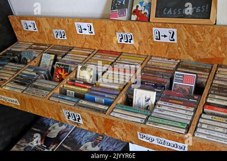 Used compact cassettes for sale, music albums, at a retail outlet, Mars Tapes, in Afflecks Palace, NQ4, Manchester, England, UK Stock Photo