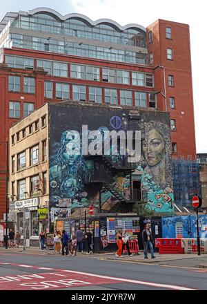 Church St and junction of Union St, Northern Quarter, Manchester, England, UK, M4 1PE Stock Photo