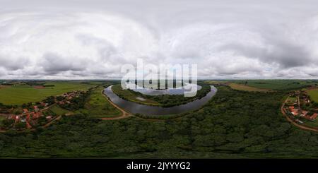 360 degree panoramic view of Aerial view of the Tiete River stretch - drone view