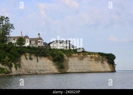 Lake Erie erosion on steep cliffs at the inlet to Rocky River, Ohio