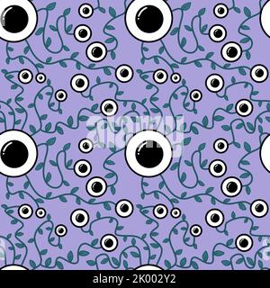 Halloween monsters aliens seamless eyes leaves pattern for wrapping paper and clothes kids print and accessories and notebooks and fabrics. High quali Stock Photo