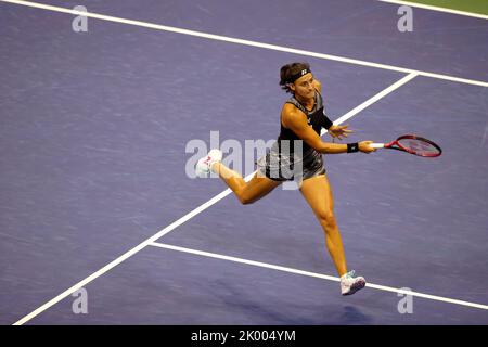 NEW YORK, NY - September 8: Caroline Garcia of France during her semifinal loss to Tunisia's Ons Jabeur at USTA Billie Jean King National Tennis Center on September 8, 2022 in New York City. ( Credit: Adam Stoltman/Alamy Live News Stock Photo
