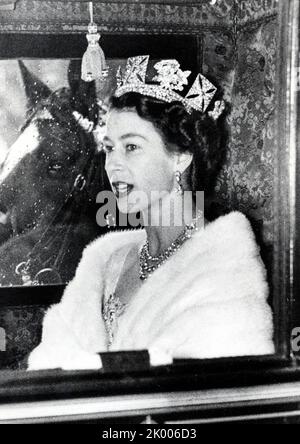 Nov. 30, 1954 - London, England, U.K. - The elder daughter of King George VI and Queen Elizabeth, ELIZABETH WINDSOR (named Elizabeth II) became Queen at the age of 25, and has reigned through more than five decades of enormous social change and development. PICTURED: PRINCESS ELIZABETH on her way to the opening of a parliament session. (Credit Image: © Keystone Press Agency/ZUMA Press Wire) Stock Photo