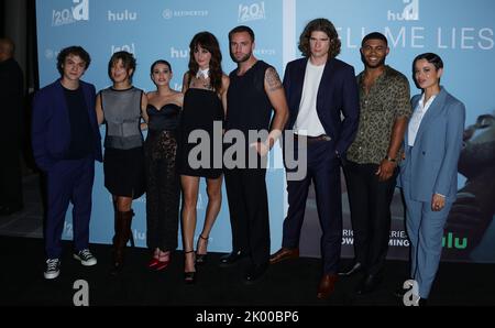 Hollywood, USA. 08th Sep, 2022. Benjamin Badsworth, Catherine Missal, Sonia Mena, Grace Van Patten, Jackson White, Spencer House, Branden Cook, Alicia Crowder arrives at The Hulu TELL ME LIES Red Carpet held at The Neuehouse in Hollywood, CA on Thursday, September 8, 2022 . (Photo By Juan Pablo Rico/Sipa USA) Credit: Sipa USA/Alamy Live News Stock Photo