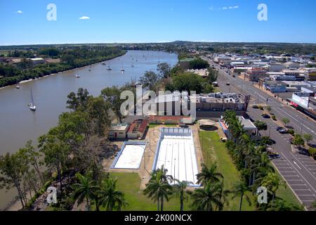 Aerial of ANZAC Memorial Pool on Quay Street Bundaberg Queensland Australia just before demolition Stock Photo