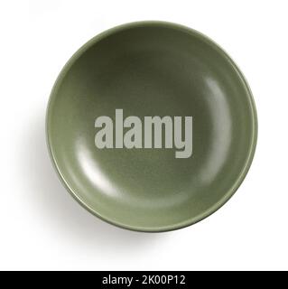 new empty green ceramic bowl isolated on white background, top view Stock Photo