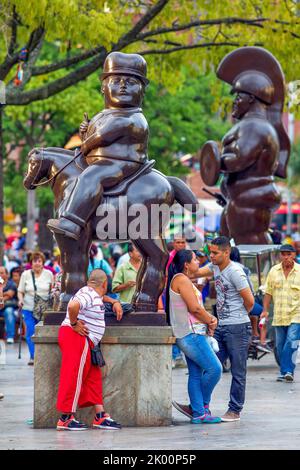 Colombia, Medellin, on Plaza Botero there are 23 statues exposed from Fernando Botero. Stock Photo