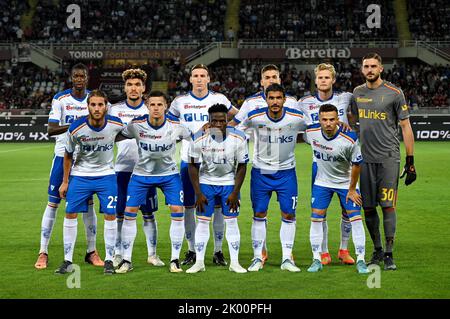 US Lecce team line up during the Serie A 2022/23 match between Torino FC and US Lecce at Stadio Olimpico Grande Torino on September 05, 2022 in Turin, Italy Stock Photo