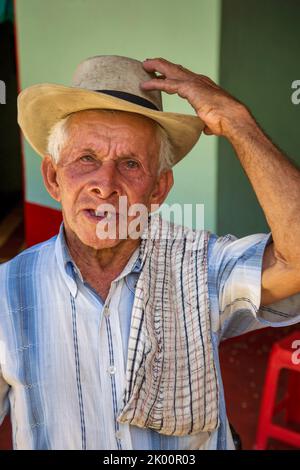 Colombia, coffee area south of Medellin, portrait of a coffee farmer in the village Aguadas Stock Photo