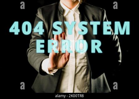 Sign displaying 404 System Errormessage appears when website is down and cant be reached. Conceptual photo message appears when website is down and Stock Photo