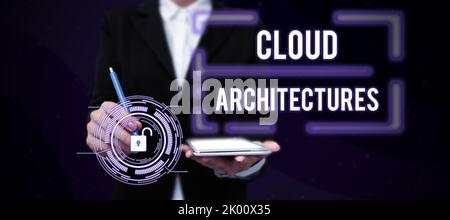 Text sign showing Cloud ArchitecturesVarious Engineered Databases Softwares Applications. Business idea Various Engineered Databases Softwares Stock Photo