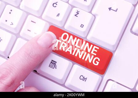 Conceptual caption Online TrainingTake the education program from the electronic means. Word for Take the education program from the electronic means Stock Photo