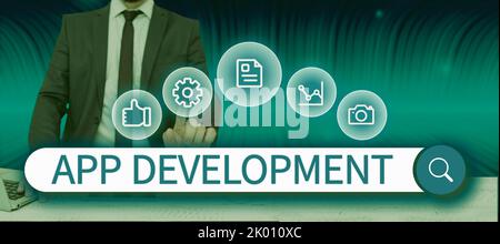 Handwriting text App DevelopmentDevelopment services for awesome mobile and web experiences. Business approach Development services for awesome mobile Stock Photo