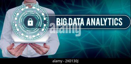 Conceptual caption Big Data AnalyticsThe process of examining large and varied data sets. Business showcase The process of examining large and varied Stock Photo