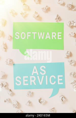 Sign displaying Software As Service. Word Written on On Demand licensed on Subscription and centrally hosted Stock Photo
