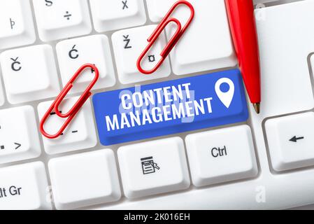 Text sign showing Content ManagementProcess that collects manage and publish information. Word Written on Process that collects manage and publish Stock Photo