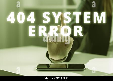 Text sign showing 404 System Errormessage appears when website is down and cant be reached. Conceptual photo message appears when website is down and Stock Photo