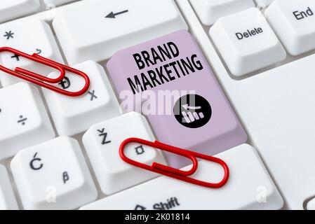 Text sign showing Brand MarketingCreating awareness about products around the world. Concept meaning Creating awareness about products around the Stock Photo