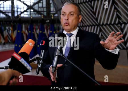 Brussels, Belgium. 09th Sep, 2022. Minister Jozef SIKELA during a EU Energy ministers meeting to find solutions to rising energy prices at the EU headquarters in Brussels, Belgium on Sept. 9, 2022. Credit: ALEXANDROS MICHAILIDIS/Alamy Live News Stock Photo