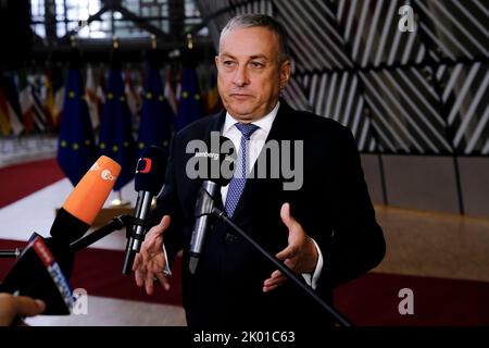 Brussels, Belgium. 09th Sep, 2022. Minister Jozef SIKELA during a EU Energy ministers meeting to find solutions to rising energy prices at the EU headquarters in Brussels, Belgium on Sept. 9, 2022. Credit: ALEXANDROS MICHAILIDIS/Alamy Live News Stock Photo