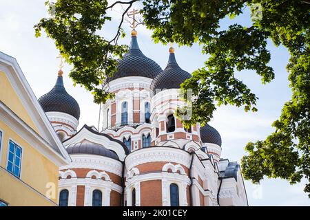 Alexander Nevsky Cathedral on Toompea hill in Tallinn, Estonia. View from Pikk jalg (English: Long leg) street. Stock Photo