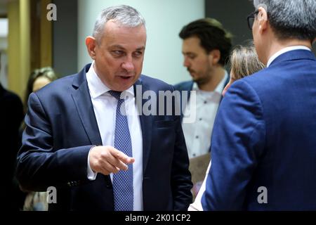 Brussels, Belgium. 09th Sep, 2022. Minister Jozef SIKELA during a EU Energy ministers meeting to find solutions to rising energy prices at the EU headquarters in Brussels, Belgium on Sept. 9, 2022. Credit: ALEXANDROS MICHAILIDIS/Alamy Live News Stock Photo