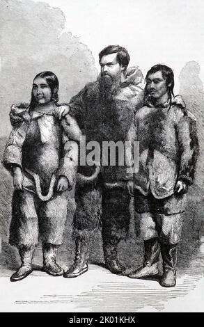 Charles Francis Hall, Arctic explorer shown with Ebierbing and his wife Tookoolito. Stock Photo