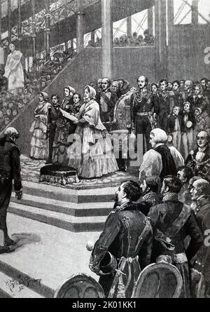 Queen Victoria opening the Great Exhibition of 1851 at the Crystal Palace. Stock Photo
