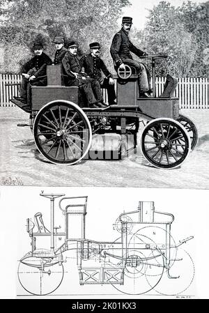 Electrically powered fire wagon used by the Paris Fire Brigade, and built in their own workshops under the direction of Adjutant Morvan. Stock Photo