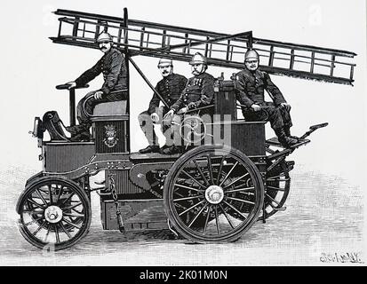 Electrically powered hose wagon used by the Paris Fire Service. Stock Photo