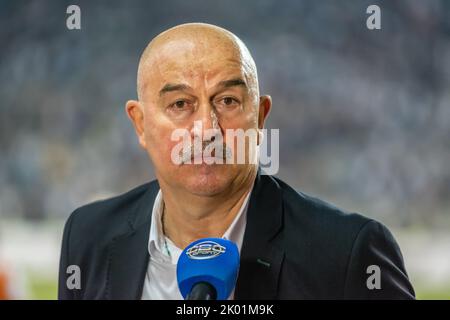 Baku, Azerbaijan – August 3, 2022. Ferencvaros coach Stanislav Cherchesov after UEFA Champions League qualification match Qarabag vs Ferencvaros (1-1) Stock Photo