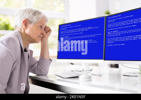 BSOD Error Blue Death Screen. Malware And Privacy Attack Stock Photo