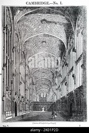 Cambridge. Interior of King's College Chapel, showing the fan vaulting. Stock Photo