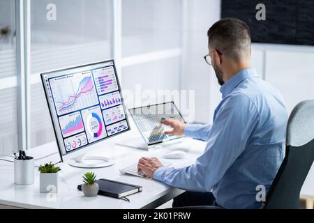 Data Analyst Using Data Analytics KPI Dashboard Stock Photo