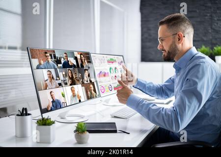 Online Video Conference Work From Home Webinar Stock Photo