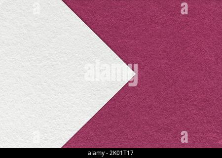 Texture of purple and white paper background, half two colors with arrow, macro. Structure of dense craft wine cardboard. Felt abstract backdrop close Stock Photo