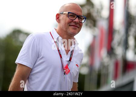 Italy, 09/09/2022, Monza, Italy. 09th Sep, 2022. Jacques Villeneuve former driver at Sauber BMW, Williams and BAR, former IndyCar driver and winner of the Indy 500 1995, world champion 1997 with Williams Renault, now F1 TV commentator during the Italian GP, 8-11 September 2022 at Monza track, Formula 1 World championship 2022.09/09/2022 Photo Federico Basile/Insidefoto Credit: Insidefoto di andrea staccioli/Alamy Live News Stock Photo