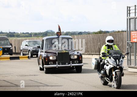 London, UK. 09th Sep, 2022. King Charles leaves RAF Northolt in London after visiting Blamoral, following the death of his mother, Queen Elizabeth II yesterday afternoon. Britain's longest reigning monarch passed away at Balmoral Castle at the age of 96. Photo credit: Ben Cawthra/Sipa USA **NO UK SALES** Credit: Sipa USA/Alamy Live News Stock Photo