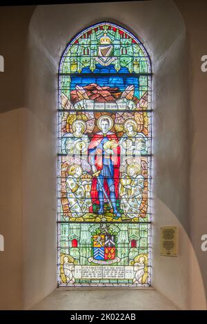 Beautiful stained glass window in St Multose church  in Kinsale, Co Cork, Ireland. Stock Photo