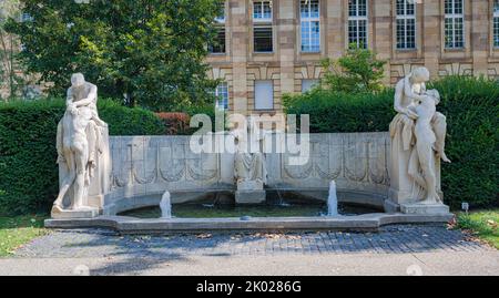 Goddess of fate Fountain of Destiny Stuttgart. This fountain was created in memory of the Swiss opera singer Anna Sutter. Baden-Wuerttemberg, Germany, Stock Photo