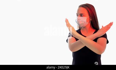 stop sign stay home woman protective mask Stock Photo