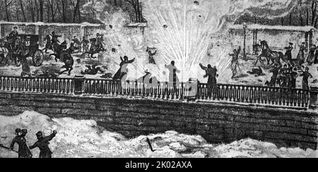 Assassination of Tsar of Alexander II of Russia, by the People's Will. From an engraving 1881. Stock Photo