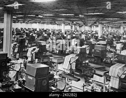 Soviet mass production textile factory. 1980 Stock Photo