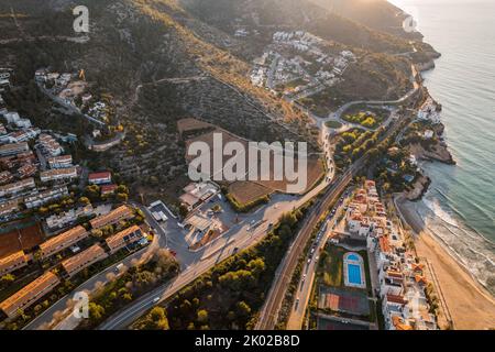 Aerial view of Sitges, a town near Barcelona in Catalonia, Spain. It is famous for its beaches and nightlife Stock Photo