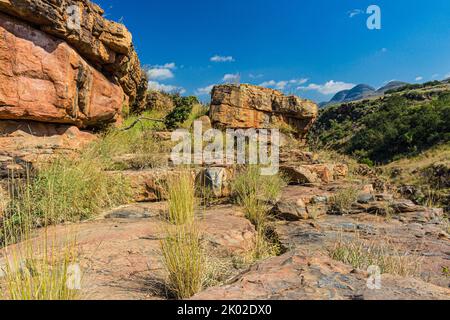 Rugged landscape in the Blyde River Canyon Reserve by Bourkes luck Potholes on the panorama route in mpumalanga province, South Africa Stock Photo
