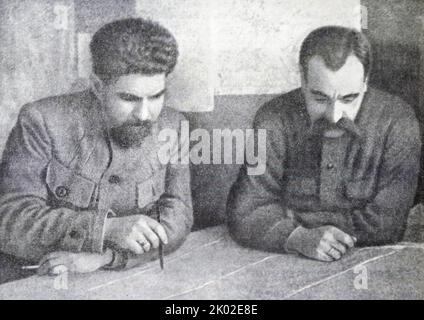 S. Kamenev - Commander-in-Chief of the Armed Forces of the Republic (right) and P.P. Lebedev - Chief of Staff. during the Russian Civil War 1919. Stock Photo